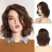 Wiwige Short Wavy Brown Bob Wig for Women Synthetic Heat Resistant Side Part Halloween Cosplay Wig Tan Brown