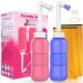 2-Piece Peri Bottle Set for Postpartum Essentials | 450ml Portable Bidet with Waterproof Storage Bag | Travel Bidet for Female Care (Pink & Blue) - Buy Online on GoSupps.com