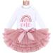 FYMNSI Boho Rainbow Baby Girl First Birthday Outfit 3pcs Set - Cake Smash Photo Romper, Tutu Skirt, Headwear - 1 Year Dusty Pink - Buy Online on GoSupps.com