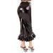 Black Sexy Long Latex Skirt with Irregular Ruffles | Calf Length Zipperless Plus Size XL - International Shipping Available - Buy Online on GoSupps.com