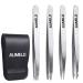 Tweezers Set 4-Piece Professional Stainless Steel Tweezers Gift with Travel Case by Aumelo - Best Precision Eyebrow and Splinter Ingrown Hair Removal Tweezer Tip No Colored & Chemical Free Silver