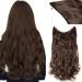 Invisible Secret Hidden Wire in Hair Extensions 20 Inches Long Wavy Curly Synthetic No Clip in Hairpieces Miracle Translucent Fish Line Medium Brown