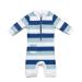 Baby Boys Sunsuit UPF 50+ Sun Protection One Pieces with Zipper Swimwear with Sun Hat(Blue Stripe 18-24Months) Stripe 18-24 Months