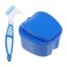 MILISTEN Dental Bath Case Dentures Toothbrush with Brushes Tooth Container with Tooth Cleaning Cleaner for Travel Cleaning (Blue)