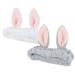 YISSION 2PCS Bunny Ears Spa Headband No Slip Head Band for Face Wash Makeup Skincare Facial Headband Elastic Hair Band Carol Fleece Headbands for Women Girls (White Gray) White  Grey