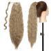 20 Inch Real Long Corn Wave Ponytail Clip in Hair Extensions Magic Paste Wavy Wrap Around Ponytail Hairpiece for Women Dark Blonde Dark Blonde 20 Inch