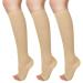 Ikfashoni 3 Pairs Compression Socks for Women & Men 15-25mmHg Toeless Compression Socks Support Legs Knee Height Promote Circulation Suitable for Long-Distance Travel Flight & Competitive Sports S-M Beige
