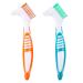 2 Pieces Portable Denture Double Sided Brush Denture Cleaning Toothbrush Dual Head Toothbrushes Multi-Layered Bristles False Teeth Brush for False Teeth Cleaning