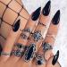 Obmyec Long Black Press on Nails Stiletto Fake Nails Pure Glossy False Nails Acrylic Halloween Artificial Full Cover Nails Art Tips for Women and Girls (24pcs)