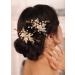 Kercisbeauty Gold Leaf Champagne Crystal Hair Comb Set for Women Wedding Bridal Hair Accessories Hair Styling Art Deco Boho Jewelry