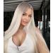 Vebonny ombre platinum blonde lace front wig with brown roots 613 synthetic hair wing 22 inch silky glue-free lace front wigs vebonny 036neu #036-201104-Small