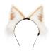 MIVAIUN Handmade Faux Fur Animal Ear Headband Furry Fox Wolf Cat Ears Headwear for Adults Children Artificial Animal Headband Cute Headwear Animal Dress up for Festival Party Cosplay Khaki White