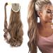 iLUU 18" 100g Ponytail Extension Long Curly Wavy Pony Tail Clip in Synthetic Hair Extension #12/613 Brown mixed with Bleach Blonde Natural Looking Hairpiece for Women Party 12/613-golden brown/bleach blonde
