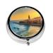 Sunset in Barcelonaround Pill Box 3 Compartment Round Pill Box Organizer &Portable Travel Pill Box for Traveling.