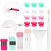 31 pcs Silicone Lip Brushes with Anti-lost Cover and EVA Bag  Cosmetic Makeup Spatula Face Mask Applicator Brush Beauty Lipstick Brushes Eyebrow Eye Shadow Brushes with Suction Cup Cap - Random Color
