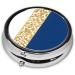 Gold Blue White Round Pill Box - 3 Compartment Mini Travel Medicine Organizer | Portable Vitamin Holder - Buy Online on GoSupps.com