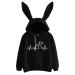 Geilisungren women girl winter warm hoodie coat cute rabbit ear hooded sweater cat printed sweatshirt long -sleeved pocket blouse outwear l black