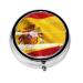 Spain Flag Portable Metal Pill Box Round Mini 3-Compartment Plastic Insert hinged Fastening Design Suitable for Small Pills Must-Have for Travel