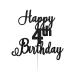 LissieLou Happy 4th Birthday Cake Topper in Pretty Glitter Card Made in the UK - Black