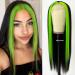 QD-Tizer Synthetic Lace Front Wigs Black Color Long Straight Hair Fluorescent Green Highlights Light Yaki Heat Resistant Fiber Natural Hair Line Middle Part #FG16