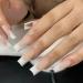 Mouyouglow press on nails medium ballerina nude pink skin color white French fake nails with nail glue natural white tips glossy artificial fingernails ... wg7