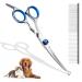 Fell scissors for dogs and cats curved scissors dog cup set professional round grooming scissors pet comb made of robust stainless steel (blue)