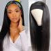 Headband Wig Human Hair Straight 18 Inch Headband Wigs for Black Women Glueless None Lace Front Human Hair Headband Wig Brazilian Virgin Hair Machine Made Human Hair Wigs Natural Black 150% Density (18 Inchs) Straight He...