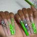JUSTOTRY 24 Pcs 3D Snake False Nails Long with Diamond Pale Green French Press on Nails Patterns Ballerina Stick on Nails for Women Acrylic Coffin Fake Nails Medium with Glue for Nail Art snake&green1