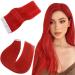 Easyouth Remy Tape on Extensions Real Hair Adhesive on Hair 18 Inch 25g Color Red Extensions Real Hair B0ndings #Red 45 cm 1-25 #Red