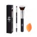 Flat Top Foundation Brush, Premium Kabuki Makeup Brush for Liquid, Cream, Powder, Blush Buffing, Blending, Flawless Face Brush , Stippling Makeup Tools , Angled Eye Brow Brush and Spoolie Brush with beauty blender / black .
