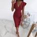 Briskorry Women's Summer Business Dresses - Elegant V-Neck Floral Knee-Length Ruffled Festival Dresses - Buy Online on GoSupps.com