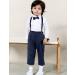 Mintgreen Baby Boy Wedding Outfit Set | Gentleman Suit Bodysuit with Suspender Trousers, Shirt, and Bow Tie | 9-12 Months | White Blue - Buy Online on GoSupps.com