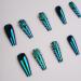 Xerling Glossy Green Press-On Fake Nails with Rhinestones - Long Coffin Full Cover Tips (24 Pcs Pattern G) | International Shipping Available - Buy Online on GoSupps.com