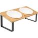 Raised Ceramic Cat Bowls with Tilted Bamboo Stand - Anti Vomiting, Whisker-Friendly, 5.5 Wide Dish for Food and Water - Indoor Iron Stand Bowl - Buy Online on GoSupps.com
