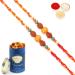 Ghasitaram Gifts Rakhi for Brother Rakhis Online Set of 2 - L-3 Rudraksh Rakhi with 100 GMS of Dryfruits Mix Can 2 Rakhi with 100 gms of Dryfruits Mix Can