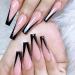 Xerling Gothic Black V Shape Nails Tips for Women French Coffin Nails Press on Full Cover Ballerina False Nails with Designs for Girls Fake Nails Kit 24Pcs (Pattern D)