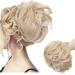 Large Updo Messy Bun Hair Extension Wavy With Elastic Rubber Band 80G Synthetic Thick Chignon Donut Ponytail Hairpiece For Women Dark Blonde & Bleach Blonde L Dark Blonde & Bleach Blonde