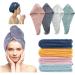 Qyiqis Quick-Dry Hair Turban Set - 2 Absorbent Microfiber Towels for All Hair Types | Shower Hood with Button - Buy Online on GoSupps.com