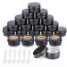 Veuwolm aluminum empty jelly 30 pieces around travel cream can with 72 round stickers screw cap for lip balm cosmetics cream mini croses tinkering jewelry (black 15ml)