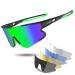 HAAYOT Cycling Glasses,Polarized Baseball Sunglasses for Men Women with 5 Lenses,Sports Running Biking Fishing Sunglasses Black Frame&green Lens