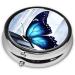 Blue Butterfly Mini Round Pill Box | 3 Compartment Medicine Organizer for Travel & Home Use - Buy Online on GoSupps.com