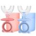 JoujouFly 2 Pack Toddler Toothbrush for Ages 2-6 U Shaped Toothbrush for Kids with Storage Cup and 1 Large Replacement Toothbrush Head Manual Training Kids Toothbrushes - Pink & Blue