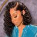 CLIONE Deep Wave Bob Lace Wig 12 Short Bob Synthetic Wigs for Black Women Natural Black Color Synthetic Curly Bob Lace Front Wig Natural Crimps Curls Wigs 1B