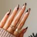 Sethexy abstract almond shape false nails French press on nails swirl fingernails 24st acrylic nails to stick on for women and girls brown