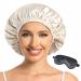 Has hat hood Satin bonnet Satin sleeping hood adjustable silk hat double -layer silk sleeping hat for women (champagne/black)
