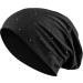 Rhinestone Studs Jersey Cotton Elastic Long Slouch Beanie - Women's Heather Winter Hat in Black | One Size - Buy Online on GoSupps.com