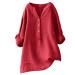 Womens Cotton Linen Shirts Plus Size Blouse Summer Long Sleeve Lapel Button Casual Tee Shirt V-Neck Loose Fit Going Out Work Office Henley T-Shirt Tops 4294-qppoj-red-6 4XL
