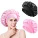AliLeader Hair Bonnet for Sleeping 2Pcs Silk Bonnet Sleep Cap for Curly Hair Soft Silk Hair Wrap for Sleeping Elastic Band Satin Bonnet for Women Bonnets for Black Hair (Black+Pink)