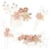 BOWIN Wedding Hair Comb Pearl Crystal Bride Hair Accessories Hair Side Comb Clips Rose Gold Flower Rhinestone Head Pieces for Bridesmaid Women and Girls, Set of 4 (Pink)