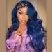 Headband Wigs for Black Women Synthetic Glueless Long Black Wig Natural Looking Wavy Wigs with Headbands Attached (22 Inch, ombre dark blue) 22 Inch Dark blue